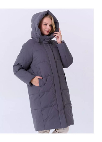 Серое демисезонное Зимнее пальто 9210 темносерое. Towmy