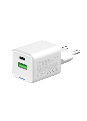 Сетевое зарядное устройство GaN Mini 20W PD Port PPS USB (Type-C PD + USB QC4.0) White (CW-CHS062PD-WT) Colorway (364860898)