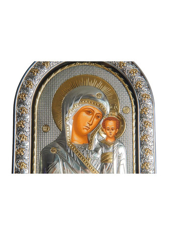 Казанська 21х26 см Срібна Ікона Божої Матері під склом обгорнута в темну шкіру (Греція) Silver Axion (265446180)