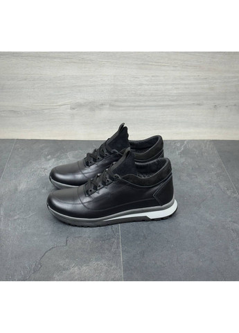 Чорні чоловічі шкіряні зимові кросівки No Brand