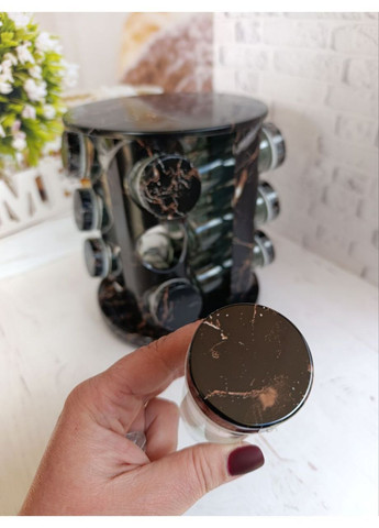 Набор для специй 3184 на металлической подставке 13 предметов Черный мрамор A-Plus (366424505)