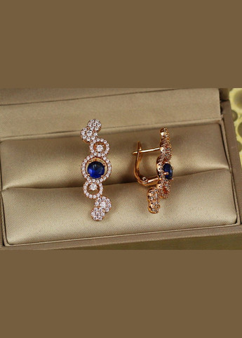 Сережки Бульбашки з синім каменем 3 см золотисті Xuping Jewelry (316432825)