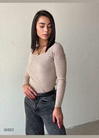 Бежевый демисезонный джемпер в рубчик с квадратным вырезом джемпер Liton