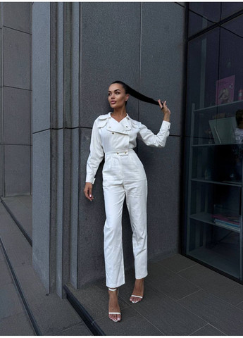 Роскошный комбинезон🌹 Україна комбинезон-брюки однотонный молочный праздничный, деловой, повседневный, кэжуал джинс