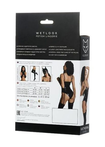 Сексуальне боді Glossy Katherin з матеріалу Wetlook на шнурівці, чорне, розмір - XL ToyFa (358200599)
