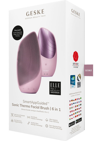 Електронна звукова термо щітка для обличчя Sonic Thermo Facial Brush 6в1 pink GESKE (341526229)