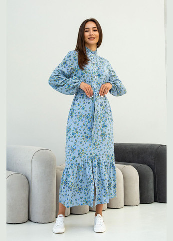 Блакитна повсякденний жіноча сукня вільного силуету з коміром з невеличким рюшем (су 1322) RiMari