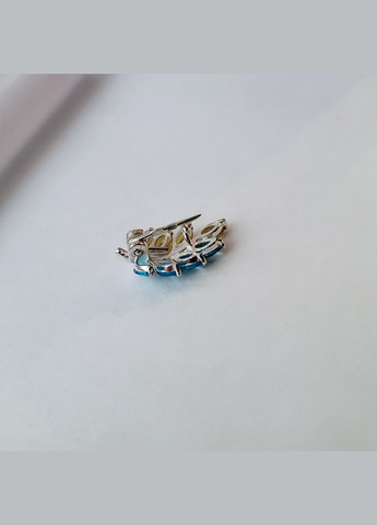 Срібна брошка шпилька Мімоза з Жовтими та Блакитними Каменями срібло 925 проби 700561 2.10г No Brand (306741350)