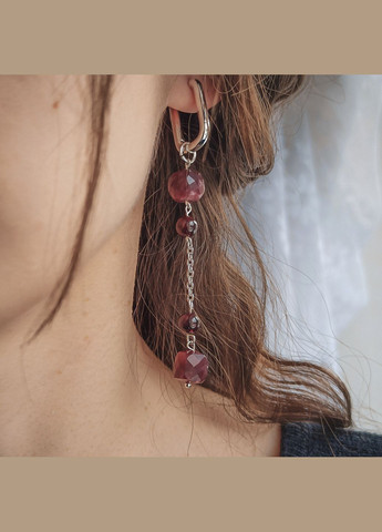 Сережки натуральний камінь Гранат кубик+кулька No Brand Підвіски (299901042)