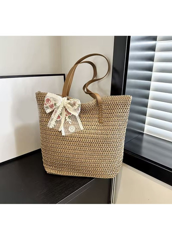 Сумка женская шоппер из рафии стильная плетеная с длинными ручками декор бант No Brand (361445951)