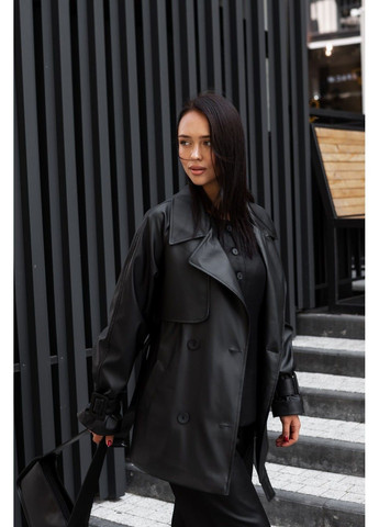 Чорна демісезонна тренч шкіряний укорочений чорний Bessa