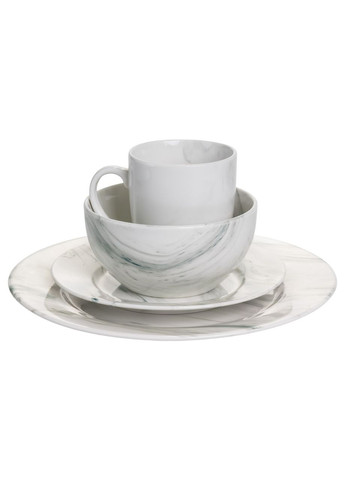 Столовий набір посуду тарілок і чашок 16 предметів на 4 персони Marmor порцеляновий, обідній столовий сервіз тарілок MD-16-2G Yiwu (369673448)