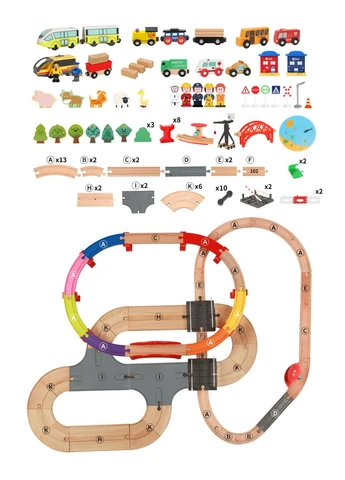 Детская игрушечная железная дорога из дерева, 110 деталей, 103x83 (Brio, Ikea, Playtive), Электро локомотив. Iekool (322280548)