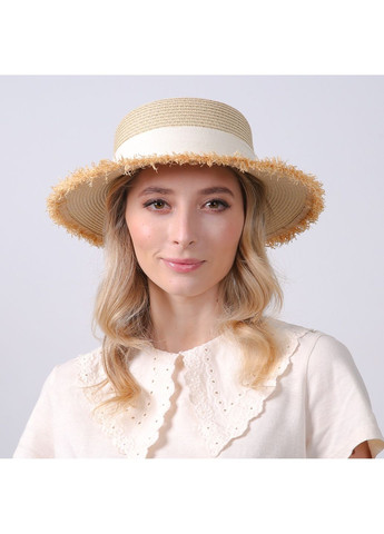 Капелюх канотьє жіночий зі стрічкою-бантом папір бежевий ПАМЕЛА LuckyLOOK 734-388 (323212790)