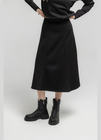 Черная офисная, повседневная, кэжуал однотонная теплая юбка в рубчик No Brand годе, а-силуэта (трапеция)