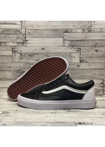 Белые летние кеды vans old skool black white leather ванс олд скул No Brand
