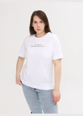 Біла літня футболка жіноча біла з написом бавовняна пряма з коротким рукавом MDG Пряма