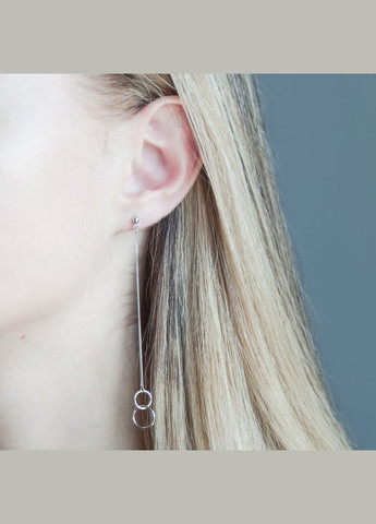 Срібні сережки пусети Баланс з ланцюжком без каменів Каштан (342334601)