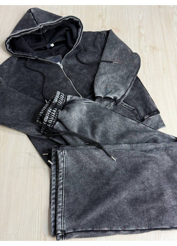 Костюм жіночий Joy One 2166-11 утеплений варений худі зі штанами палаццо чорний No Brand (369528078)