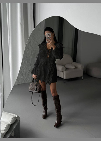 Черное праздничный, вечернее женское приталенное платье креп жатка No Brand