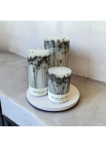 Набір великих свічок ручної роботи декоративні ароматичні свічки в наборі з 3 шт на підставці з гілочками справжньої лаванди Handmade Studio - AV (370604209)