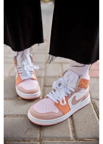 Білі кросівки чоловічі nike air jordan 1 retro orange white beige найк аір джордан білі демісезон No Brand