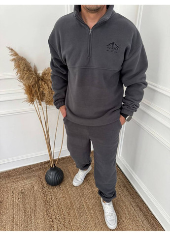 Графітовий демісезонний костюм 454 чоловічий полар фліс теплий,кофта з коміром на блискавці,якісна вишивка,штани,не кпшлатиться тамне линяє Україна