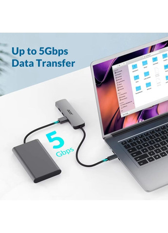 Хаб 5in1 USB-С > 3xUSB-A3.0/HDMI/USB-C, 0.15м, сірий Acer (370620587)