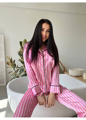 Рожева всесезон жіноча сатинова піжама з лого vs сорочка + брюки Vakko