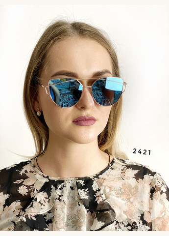 Сонцезахисні окуляри (сині з золотою оправою,дзеркальні) No Brand (302490762)