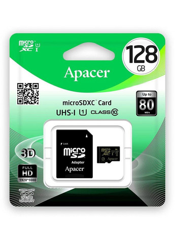 Карта памяти MicroSDXC (UHS1) 128 Gb class 10 (adapter SD) AP128GMCSX10U1-R Apacer (276714124)