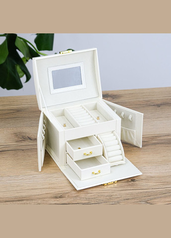 Шкатулка органайзер для прикрас з дзеркалом та бічними віконцями, екошкіра біла см (JZ-010-2) Гранд Презент (322190858)