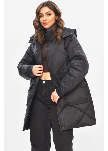 Чорна демісезонна куртка жіноча демісезонна напівбатальна чорного кольору Let's Shop