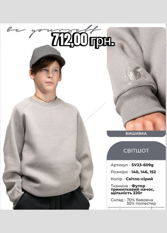 Овен світшот футер тринитка з начосом світло-сірий повсякденний футер