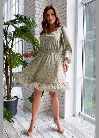 Зеленое повседневный, кэжуал платье с пышной юбкой Seventeen с цветочным принтом