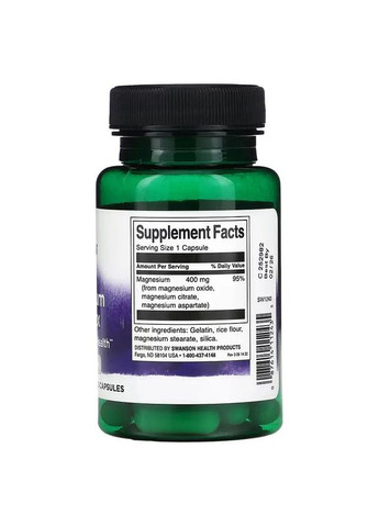 Тройной комплекс магния, Triple Magnesium Complex, 400 мг, 30 капсул 3893 Swanson (364194967)