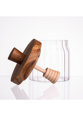 Медівниця скляна з кришкою та ложкою 400мл прозора банка для зберігання меду та сиропу Yiwu (370432279)