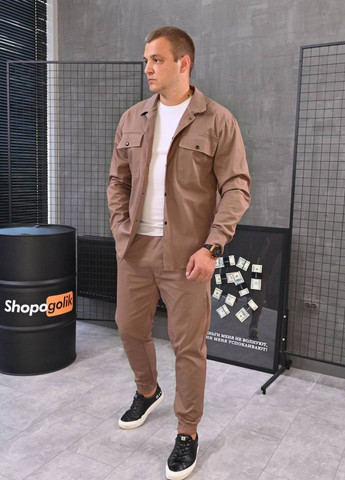 Світло-коричневий костюм у стилі oversize джогери та сорочка на кнопках ShopnGo