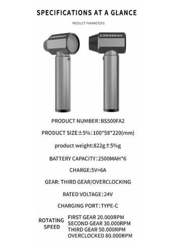 Турбо вентилятор пылесос Crossgun для чистки салона автомобиля No Brand (331640016)