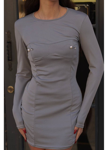 Серое повседневный, кэжуал женское платье с имитацией пирсинга силуэтная Avanti однотонное