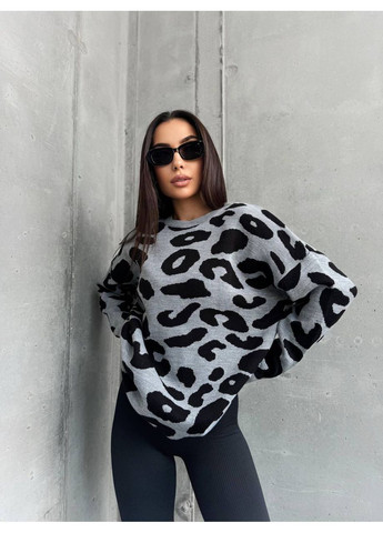 Серый демисезонный женский вязаный свитер оверсайз MonCher