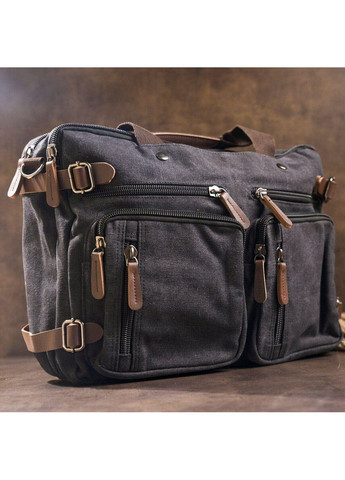 Рюкзак трансформер дорожня сумка чоловіча текстильна велика чорна 20078 Vintage (362418076)