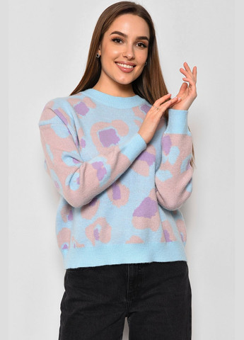 Блакитний зимовий светр жіночий з принтом блакитного кольору пуловер Let's Shop