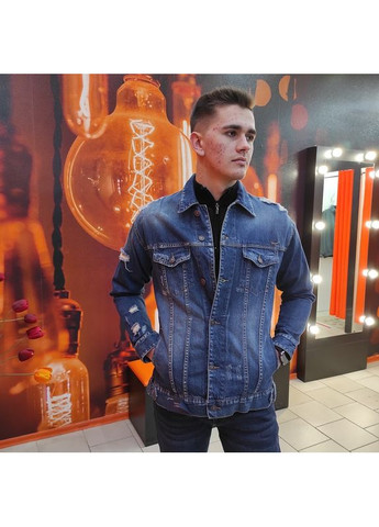 Синя демісезонна куртка чоловіча джинсова рвана без капюшона м LTB