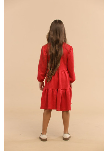 Красное праздничное теплое платье для девочки красное с декором у горловины (00145) Odri (365655726)