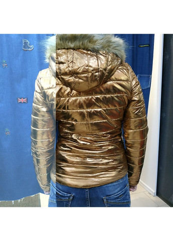 Золотиста куртка жіноча блискуча капюшон осіння 38 золото No Brand