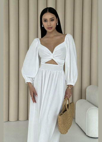 Білий святковий, вечірня дизайнерська сукня з льону білого кольору сукня-трансформер Jadone Fashion однотонна