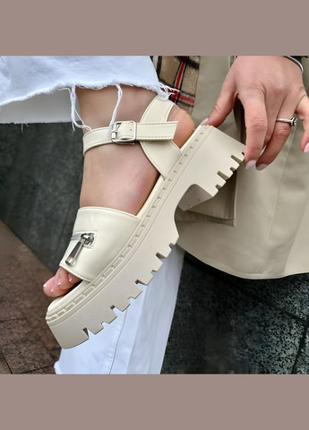 Жіночі шкіряні босоніжки на платформі 1429 Бежеві Seven (331431464)