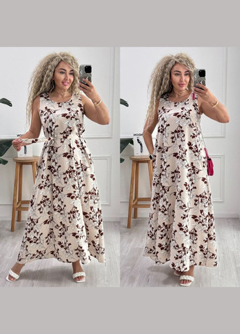 Бежева повсякденний, кежуал жіноча сукня Style Point з абстрактним візерунком