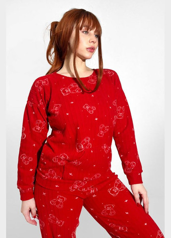 Червона зимня флісова піжама в рубчик лонгслів + брюки Pijamoni 3730-16 red